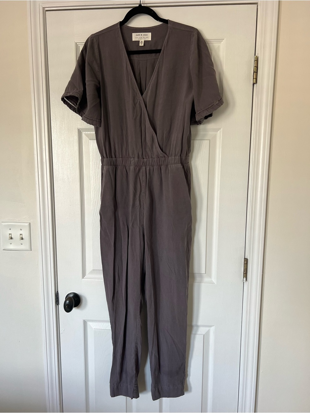 Anthropologie Mauve Gray Surplice Short-Sleeve Jumpsuit